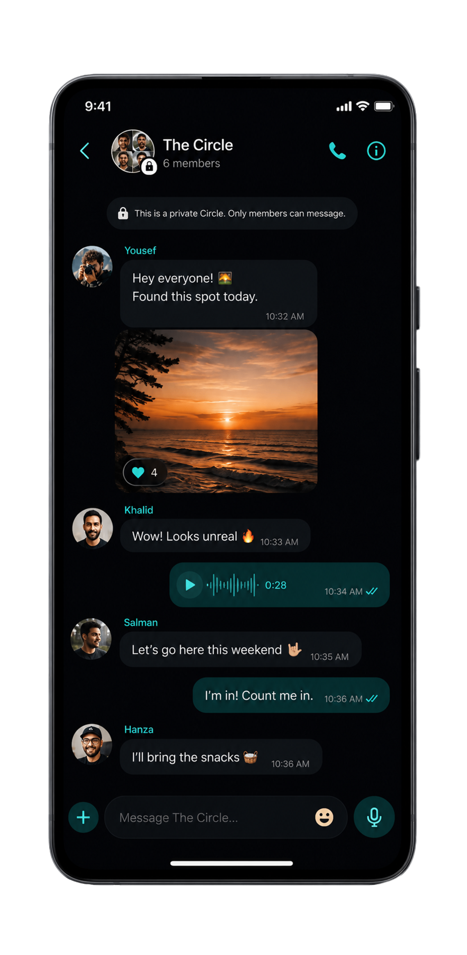 Private circle chat in Khaleely